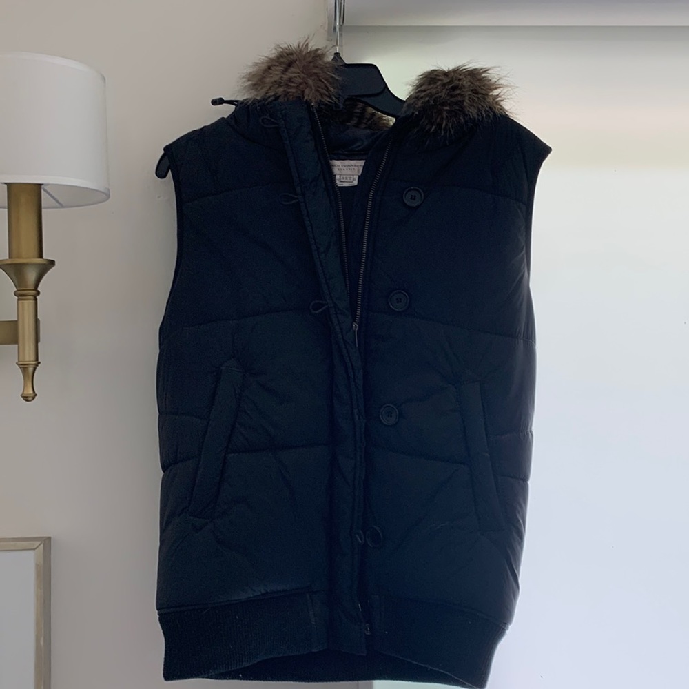 French Connection Black Snow Vest with Faux Fur Hood - US Size 4